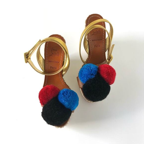 Christian Louboutin Cycladissimo Pompom Embroidered Platform Wedge Sandals 36 - Picture 3 of 11